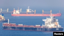Cargo ship Despina V, carrying Ukrainian grain, is seen in the Black Sea off Kilyos near Istanbul, Turkey, Nov. 2, 2022. 