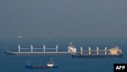 After being briefly suspended, the landmark deal allowing grain exports from Ukraine was back on track on Nov. 2, 2022, when the cargo ships such as the Rubymar, right, and Stella GS, left, were seen at work in the Black Sea.