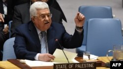 Tổng thống Palestine Mahmoud Abbas phát biểu tại Hội đồng Bảo an Liên hiệp quốc ở New York, ngày 20/2/2018.