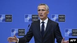 NATO Secretary-General Jens Stoltenberg talks to reporters after a meeting of the North Atlantic Council, following the Nov. 15 explosion in eastern Poland close to the border with Ukraine, at NATO headquarters in Brussels, Nov. 16, 2022.
