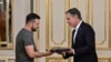 US Secretary of State Antony Blinken, right, meets Ukrainian President Volodymyr Zelensky, in Kyiv, Ukraine, Sept. 8, 2022. 