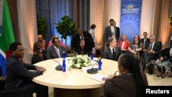 US Secretary of State Antony Blinken meets with Namibia's President, Hage Geingob, Zambia's President, Hakainde Hichilema and South Africa's Foreign Minister, Naledi Pandor, during the US-Africa Leaders Summit in Washington, Dec. 14, 2022. 