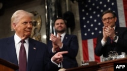 US Vice President JD Vance and Speaker of the House Mike Johnson (R-LA) applaud as US President Donald Trump speaks during an address to a joint session of Congress in the House Chamber of the US Capitol in Washington, DC, on March 4, 2025. (Photo by Win 