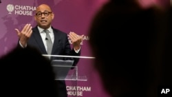 Simon Stiell, executive secretary of the UN Framework Convention on Climate Change (UNFCCC), speaks during a Chatham House event in London, Apr. 10, 2024.