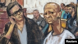 Ilustración del momento en que el ex director de la inteligencia militar venezolana, Hugo Carvajal, participa en su primera audiencia ante una corte de Nueva York, el jueves pasado.