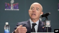 Homeland Security Secretary Alejandro Mayorkas speaks during a news conference, in Las Vegas, Feb. 7, 2024.