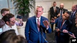 FILE - U.S. House Speaker Kevin McCarthy speaks with reporters at the Capitol in Washington, Sept. 14, 2023.