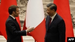 中国国家主席习近平在北京会晤到访的法国总统马克龙。（2023年4月6日）