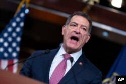 House Homeland Security Chair Mark Green, R-Tenn., talks about the House impeachment of Homeland Security Secretary Alejandro Mayorkas, during a news conference at the Capitol in Washington, Feb. 14, 2024.
