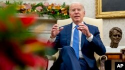 FILE — U.S. President Joe Biden speaks in the White House, Nov. 30, 2023. During a mid-January 2024 meeting with congressional leaders meant to underscore how desperately Ukraine needs funding, Biden said he was ready for a "big deal on the border."