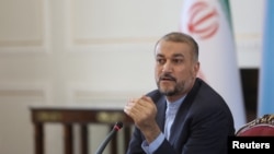 FILE - Iran's Foreign Minister Hossein Amir-Abdollahian speaks during a press conference in Tehran, Iran, Aug. 14, 2023. (West Asia News Agency via Reuters) 