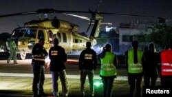 A helicopter carrying hostages released amid a hostages-prisoners swap deal between Hamas and Israel arrives at Sheba Medical Center in Ramat Gan, Tel Aviv district, Israel, Dec. 1, 2023.