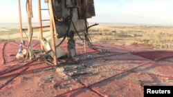 A view shows damaged equipment on the roof of a reactor at Zaporizhzhia Nuclear Power Plant after a Ukrainian drone was shot down, station officials said, in Russian-controlled Ukraine, April 7, 2024. (Zaporizhzhia Nuclear Power Plant/via Reuters)