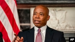 FILE - New York City Mayor Eric Adams speaks during a news conference, Dec. 12, 2023, in New York.