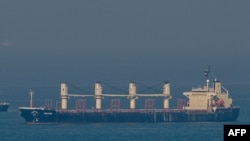FILE - Cargo ship Rubymar, carrying Ukrainian grain at the time, is seen in this picture at the entrance of Bosphorus, in the Black Sea off the coast off Kumkoy, north of Istanbul, on Nov. 2, 2022. 