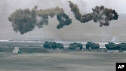 台湾军队在新北市附近地区举行年度汉光军演。（2023年7月27日）