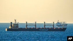 Bulk grain cargo ship TQ Samsun is anchored in the Black Sea near the entrance of the Bosphorus Strait in Istanbul, Turkey, July 17, 2023. Russia halted a breakthrough wartime deal that allowed grain to flow from Ukraine to countries in Africa, the Middle East and Asia.