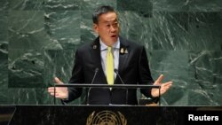 Perdana Menteri Srettha Thavisin saat berpidato di depan Sidang Umum PBB di New York, 22 September 2023.
