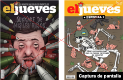Portadas falsas de la revista argentina El Jueves de mayo de 2023 y de octubre de 2022.