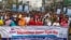 Gono Odhikar Parishad, an opposition political party, leads a rally to protest the unlawful arrest of opposition activists and other violations of rights in the country, in Dhaka on Human Rights Day, Dec. 10, 2023. (Golam Quddus for VOA)