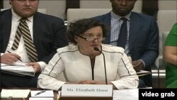 AQSh davlat kotibi muovini Elizabet Horst Kongressdagi tinglovda, 13-iyul, 2023