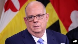 FILE - Larry Hogan speaks at a news conference in Annapolis, Maryland, Jan. 11, 2022. The former Maryland governor is seen by many as the most competitive candidate Republicans have had to pick up an open U.S. Senate seat for the state in decades.