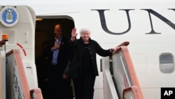 U.S. Treasury Secretary Janet Yellen arrives at Beijing Capital International Airport in Beijing, China, July 6, 2023.