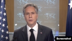 2023年3月20日，美国国务卿布林肯在国务院记者会上就国务院发表的2022 年各国人权报告发表讲话并回答记者的提问。(记者会视频截屏）