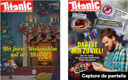 Comparación entre portada viral falsa (izquierda) y portada real del mes de diciembre de Titanic (derecha).