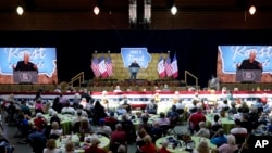 FILE - Former Vice President Mike Pence speaks during U.S. Sen. Joni Ernst's Roast and Ride, June 3, 2023, in Des Moines, Iowa.