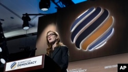 U.S. Agency for International Development Administrator Samantha Power speaks at the Summit for Democracy, March 30, 2023, at the Convention Center in Washington.