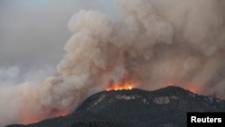 A wildfire burns parts of rural areas in Fuente de la Reina, Spain, March 24, 2023. 