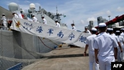 Escort squadrons of the Chinese Navy Task Group 162 board a warship at Apapa harbor in Lagos, on July 4, 2023.