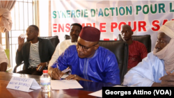 New Mali's political coalition during a meeting in Bamako, Saturday February 17, 2024.