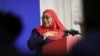 Tanzanian President Samia Suluhu Hassan gestures during a press conference with U.S. Vice President Kamala Harris (not seen) in Dar es Salaam, Tanzania, March 30, 2023.
