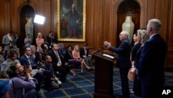 House Majority Leader Steve Scalise of Louisiana speaks during a news conference after the House approved an annual defense bill, on Capitol Hill in Washington, July 14, 2023.