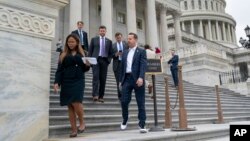 House members depart after Speaker Kevin McCarthy's last-ditch plan to keep the government temporarily open collapsed, at the Capitol in Washington, Sept. 29, 2023. 