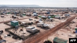 This handout picture taken on July 6, 2023 and released on November 13 by Amnesty International shows an aerial view of the Run Ta Ek relocation site near Siem Reap. (AFP/AMNESTY INTERNATIONAL)