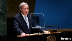 FILE - U.N. Secretary-General Antonio Guterres speaks at U.N. headquarters in New York, March 29, 2023. 