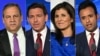 Empat kandidat Capres Partai Republik yang akan ikuti debat, dari kiri: mantan Gubernur New Jersey Chris Christie, Gubernur Florida Ron DeSantis, mantan Gubernur South Carolina Nikki Haley, dan pengusaha Vivek Ramaswamy. 