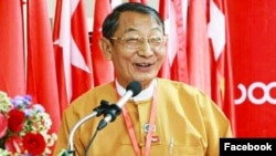 FILE - Aung Kyi Nyut speaks in Nyipyawdaw, Myanmar, Dec. 28, 2019. (Facebook)