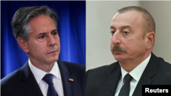 ԱՄՆ պետքարտուղար Էնթոնի Բլինքենի ու Ադրբեջանի նախագահ Իլհամ Ալիևի լուսանկարները