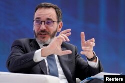 FILE - IMF chief economist Pierre-Olivier Gourinchas speaks in Washington, April 12, 2023.