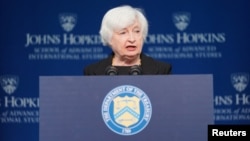 U.S. Treasury Secretary Janet Yellen discusses the U.S.-China economic relationship during a forum hosted by Johns Hopkins University in Washington, April 20, 2023.