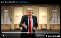 A screen grab from a deepfake video targeting U.S. elections. Experts traced its creation to Russia.