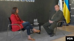 Petro Kotin, president of Ukraine's state-run nuclear company, Energoatom, talks with VOA Eastern Europe bureau chief Myroslava Gongadze about the Russian occupation of the Zaporizhzhia Nuclear Power Plant, on May 18, 2023, in Kyiv.