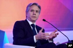 U.S. Secretary of State Antony Blinken speaks during a Quad ministers' panel at the Taj Palace Hotel in New Delhi, March 3, 2023.
