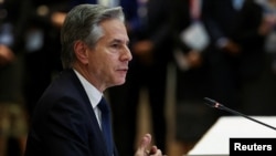 U.S. Secretary of State Antony Blinken speaks at the 57th ASEAN Foreign Ministers' Meeting at the National Convention Center, in Vientiane, Laos, July 27, 2024.