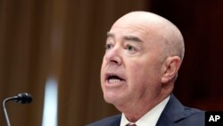 U.S. Homeland Security Secretary Alejandro Mayorkas testifies during a Senate Homeland Security and Government Affairs Committee on the fiscal 2024 budget hearing for his agency, April 18, 2023, on Capitol Hill in Washington.