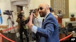 Harold Efrain Burgos Castro, Honduras' ambassador to Taiwan, is shown at the Foreign Ministry in Taipei, March 15, 2023. Honduras said the government would seek to establish ties with China, which would imply severing ties with Taiwan. (EBC via AP)